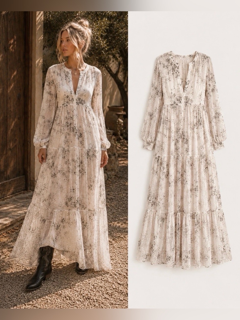 New Essentiel Antwerp Floral Maxi Dress Off White Black UK 38 US 6 Relaxed Fit